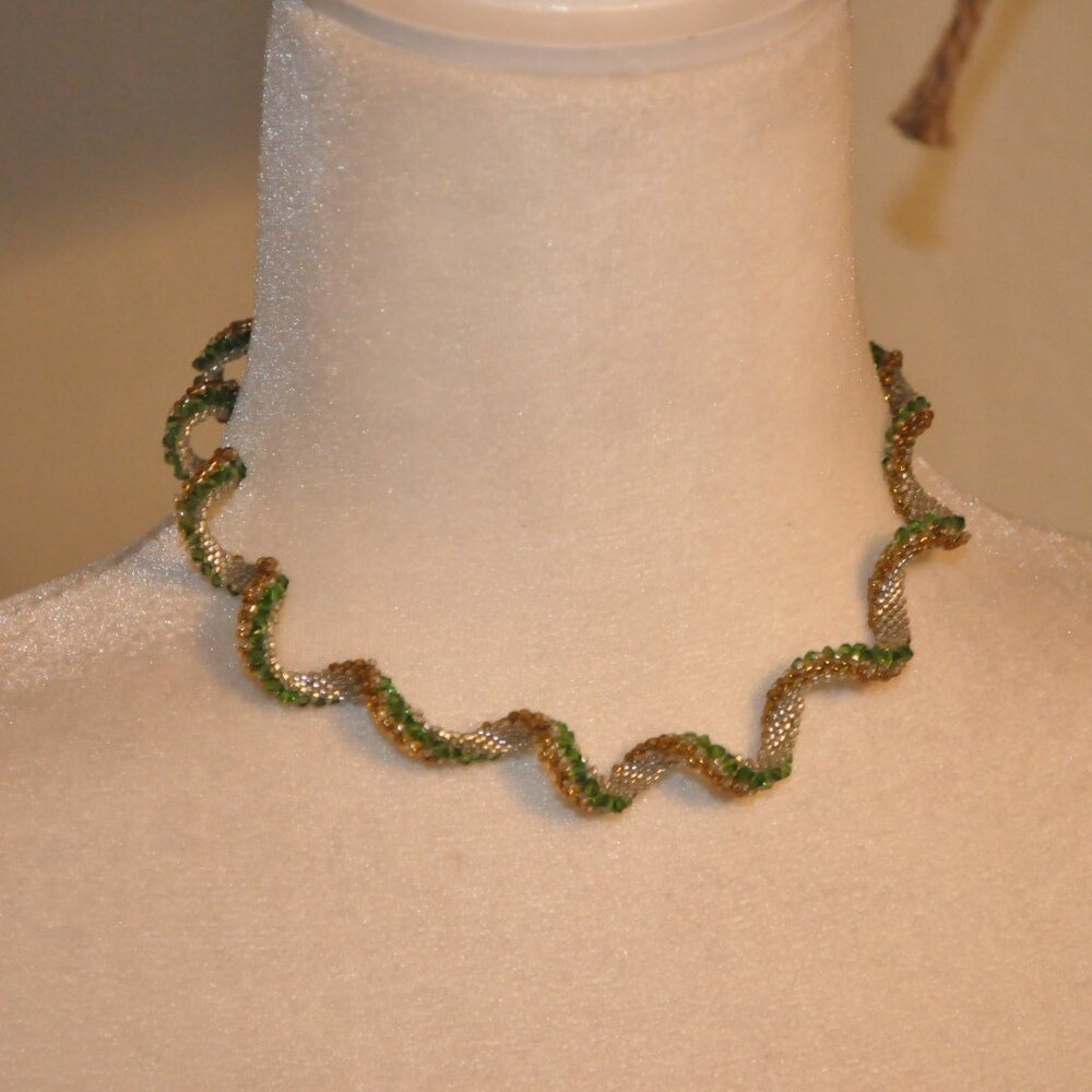 Green and Gold Spiral Beaded Statement Choker